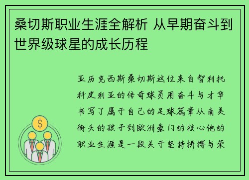 桑切斯职业生涯全解析 从早期奋斗到世界级球星的成长历程